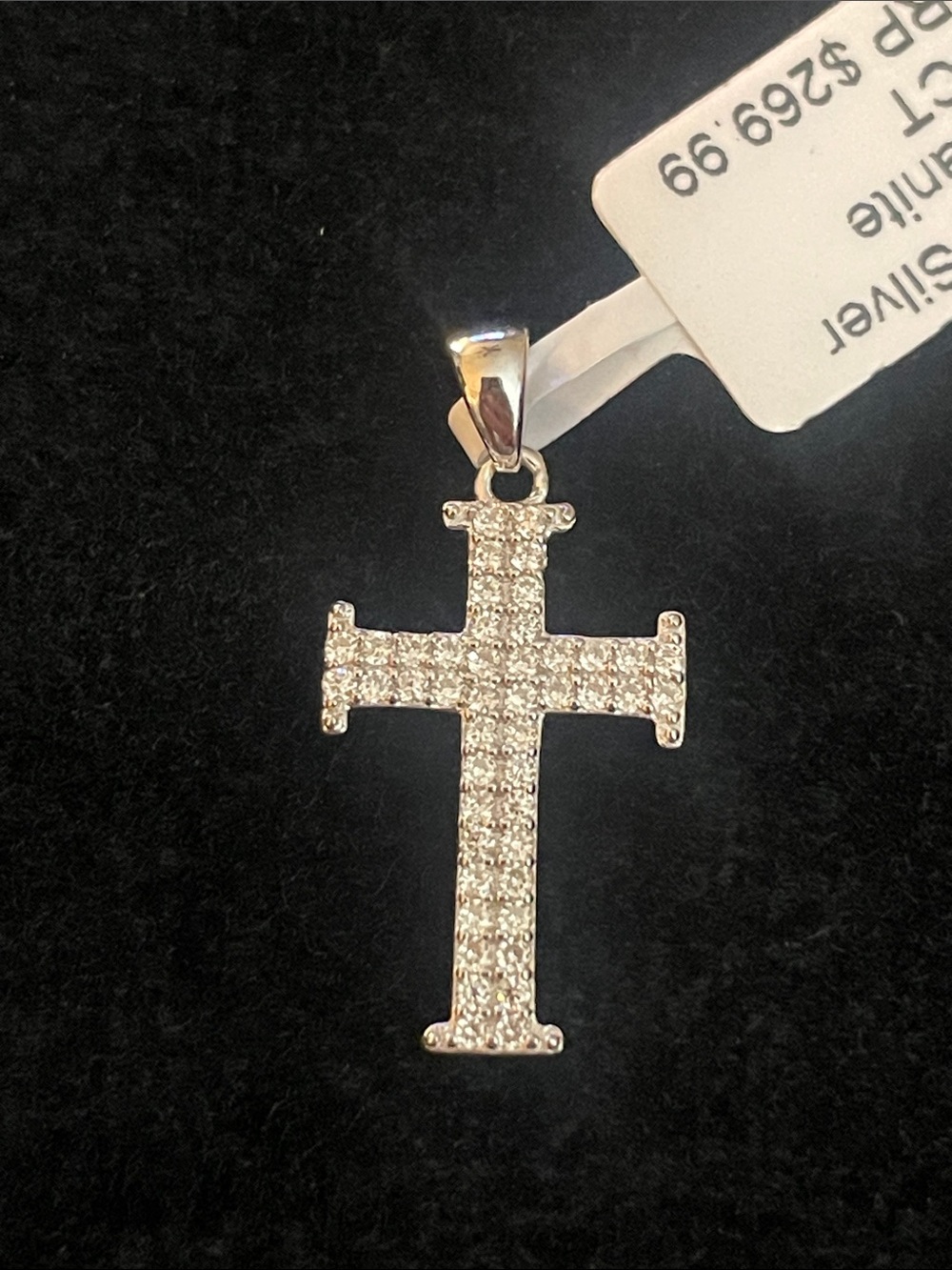 Gorgeous Moissanite Sterling Silver Pave Cross Pendant - RP $269.99 NWT 1”